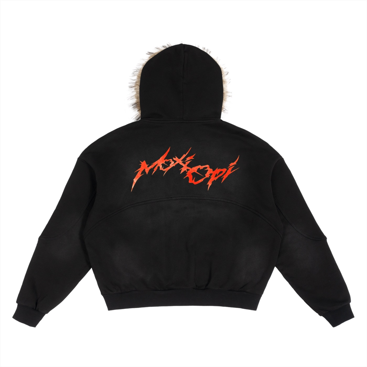 MoxiOpi Sun Fade Boxy Fur Hoodie — Vintage Washed Black alt view